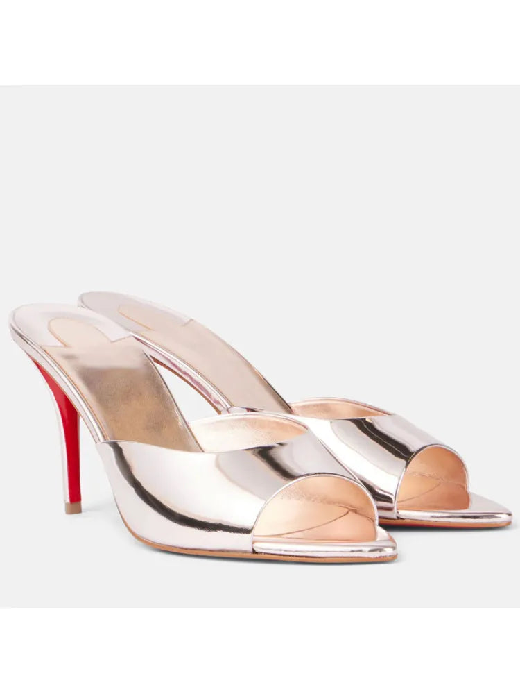 Summer New Women's Pointed Open Toothed Slim Fit High-heeled Slippers, Outdoor Sexy Sandals, Fashionable High-heeled Slippers