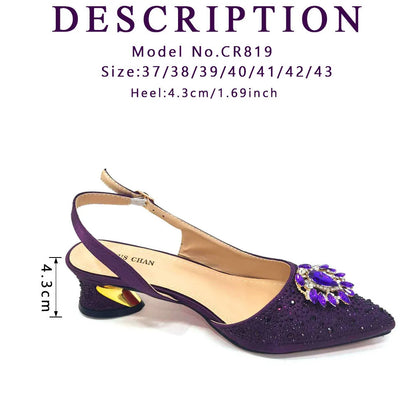 Purple 2024 Italian Design Girly Style Opend Toe Shoes And Bag Full Diamond Decoration with Appliques for Wedding Party