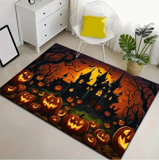 A Halloween Purple Skull Carpet Full of Festive Soft Flannel Floor Mat Living Rooms Bedrooms and Pumpkin Decorative Carpets