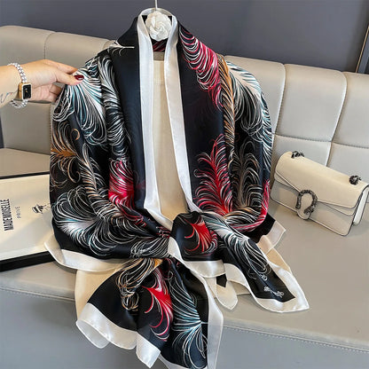 180*90cm Large Silk Satin Scarf Women Fashion Printed Scarf Spring And Summer Styles New Shawl Wrap Female Hand 2025 NEW