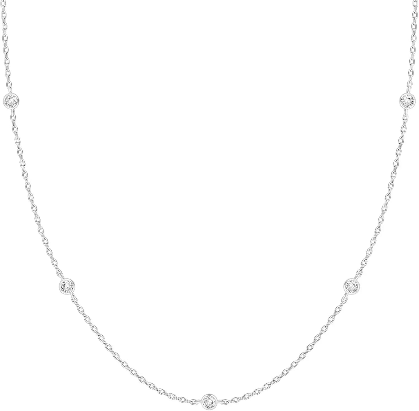 K Gold Plated Station Necklace Silver Plated Diamond Necklace For Women Simulated Diamond Necklaces Gift for Women CZ Chain