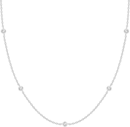 K Gold Plated Station Necklace Silver Plated Diamond Necklace For Women Simulated Diamond Necklaces Gift for Women CZ Chain
