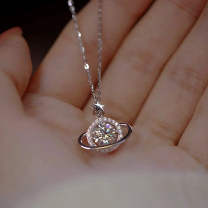 Sparkling Real 1 Carat D Color Moissanite Pendant Necklace 100% 925 Sterling Silver Engagement Wedding Party Fine Jewelry