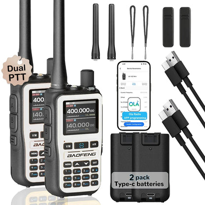 2 Pack BAOFENG UV-5R Mini 5W 999CH Dual Band Two Way Radio, Bluetooth APP Programming, NOAA Alert, Type-C Fast Charging, White/P