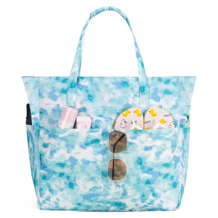 Kabaqoo Women's Large Capacity Beach Tote Bag Oxford Cloth Waterproof Striped Travel Bags Multi-pocket Foldable Top-Handle Bags