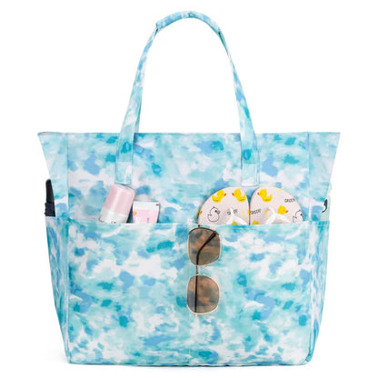 Kabaqoo Women's Large Capacity Beach Tote Bag Oxford Cloth Waterproof Striped Travel Bags Multi-pocket Foldable Top-Handle Bags