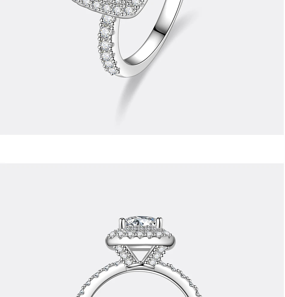PERFANY 1CT Princess Square Cut Moissanite Ring Women S925 Pure Silver Laboratory Diamond Wedding Fashion Luxury Jewelry