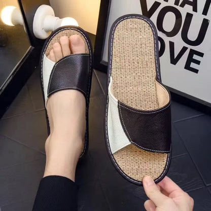NewLight Luxury Genuine Leather Sheepskin Women's Slippers PVC Rubber Sole Non-Slip Summer Shoes Comfortable Soft Couple Sandals