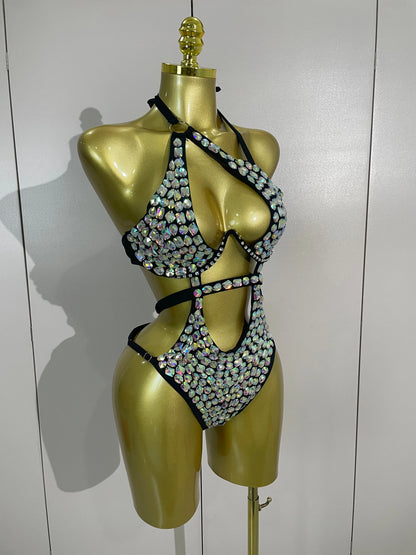 Sexy Sparkly Diamonds Swimsuit Bar Bikini 2026 Fashion Women Crystal Handmade One-piece Bodysuit Swimsuit Stage Photoshoot Wear