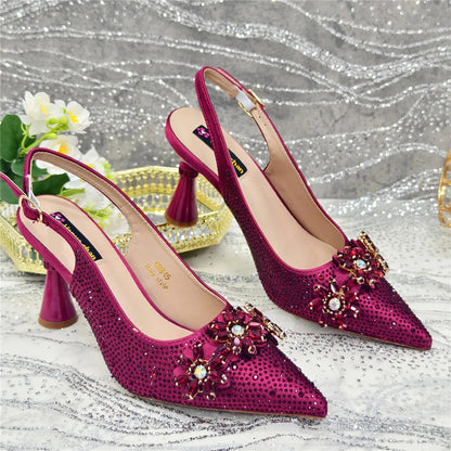 New Fashion Pointed Toe Shoes Heels Elegant Italian Woman Wedding for Party Shoes Women Party Pumps Decorated with Rhinestone