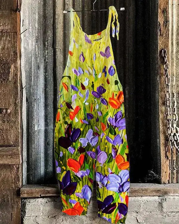 Vintage Style Jumpsuit Women Casual Floral Rompers Loose Boho Casual Jumpsuits Sleeveless Print Strappy Jumpsuit 2024 New