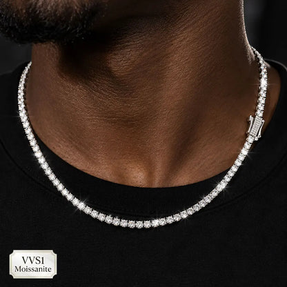 ESKEEM 925 Sterling Silver Moissanite Tennis Chain Necklace 3mm/4mm VVS1 Iced Out Round Cut Jewelry for Men Women Hip Hop Gift