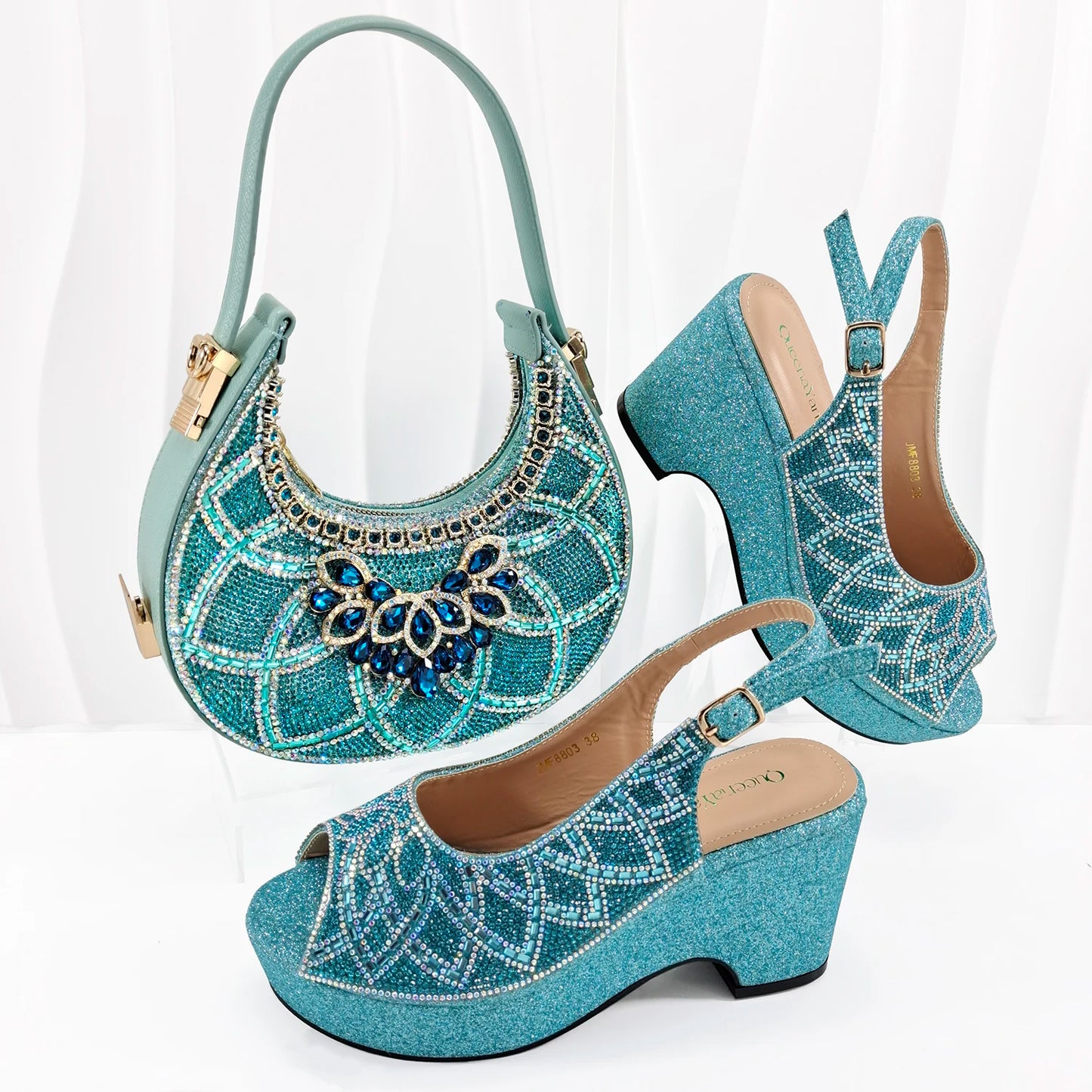 Doershow Italian Shoe and Bag Set New 2024 Women Shoes and Bag Set In Italy gold Italian Shoes with Matching Bag BNM1-6