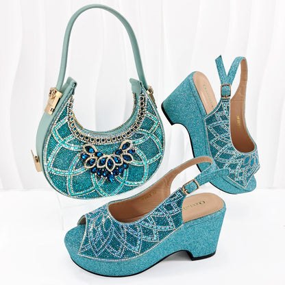Doershow Italian Shoe and Bag Set New 2024 Women Shoes and Bag Set In Italy gold Italian Shoes with Matching Bag BNM1-6