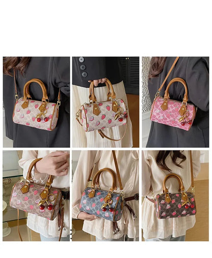 2026 Luxury Designers Crossbody Bags Cherry Pattern PU Leather Boston Handbag Shoulder Bags Bolsos Mujer Bags Woman Tote Bag