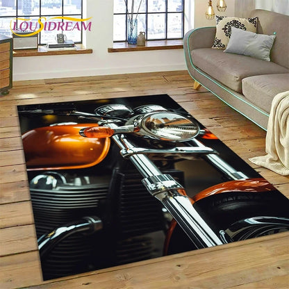 Motocross Modern retro Motorcycle Carpet Rug for Bedroom Living Room Home Sofa Decoration,Children Game Large Decor Floor Mat