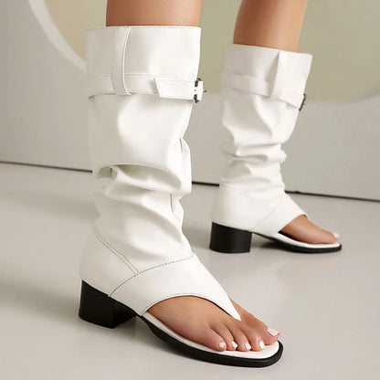 New Fashion sandalias femininas Clip Toe Chunky Heels High Top Sandals Women Knee High Boot Summer Shoes Lady Flip Flops WSH5264
