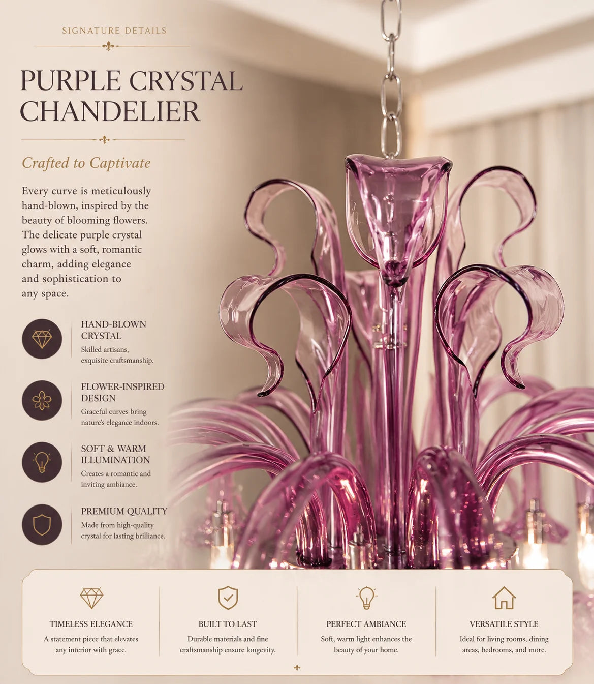 Pink Glass Swan Chandelier Luxury French Style LED Pendant Light for Living Room Bedroom Dining Room Home Decor
