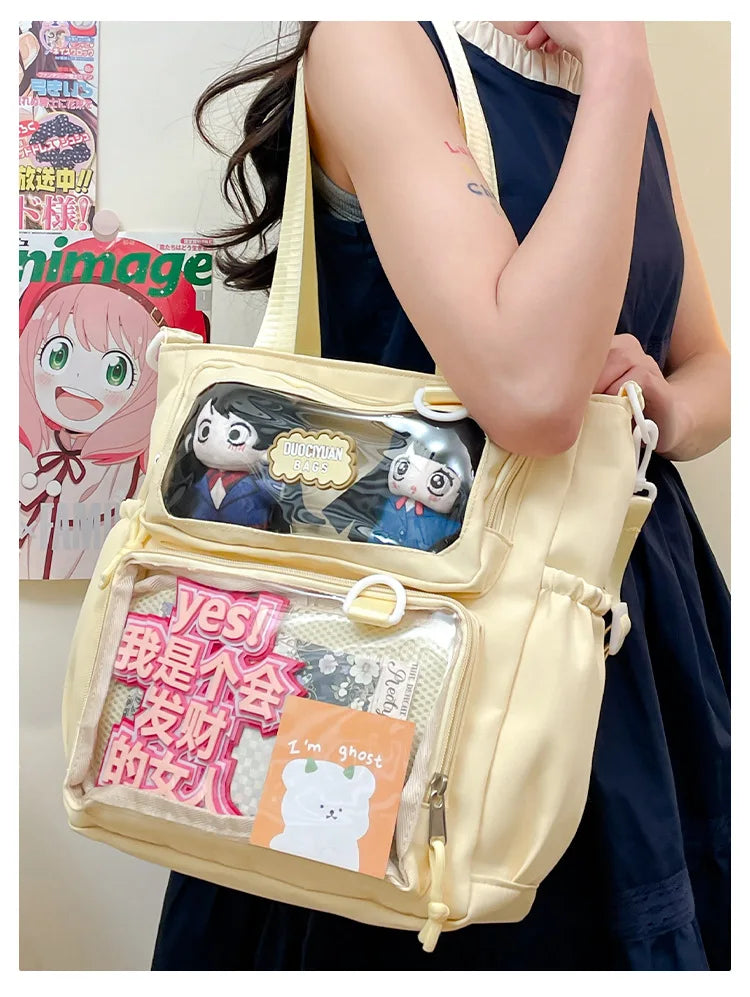 Y2K Japanese Preppy Style Shoulder Crossbody Bag New Nylon School Bags for Teenage Girls Transparent Itabag Backpacks Ita Bag
