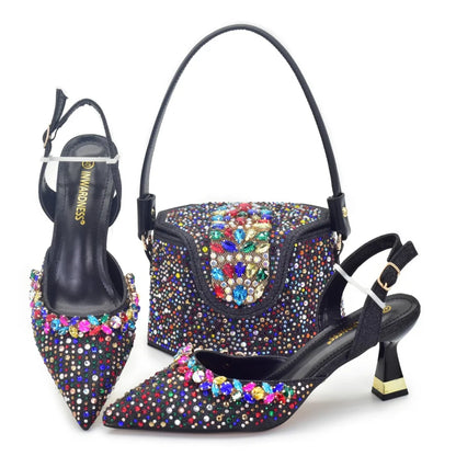 New Design Women Nigerian Italian Shoes and Bags Set Decorated with Rhinestone Shoes for Women and Bag 2026 Designer Luxury