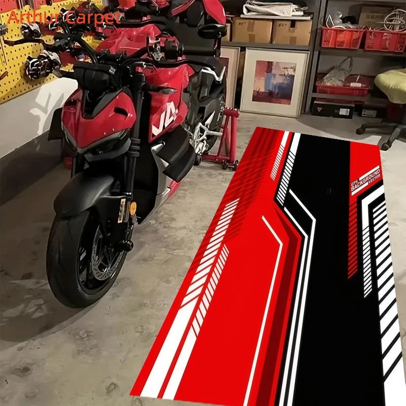 VIKAMA Red Motorcycle Mat Motorbike Racing Sport Rug Bicycle Cycling Carpet Garage Entryway Hallway Runner Floor Decor