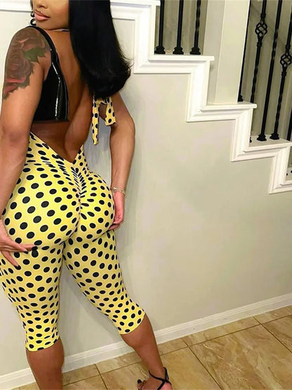 Kliou Sexy Backless Playsuits Woman Polka Dot Print Bandage Halter Off Shoulder Skinny Peach Buttocks High Street Style Rompers