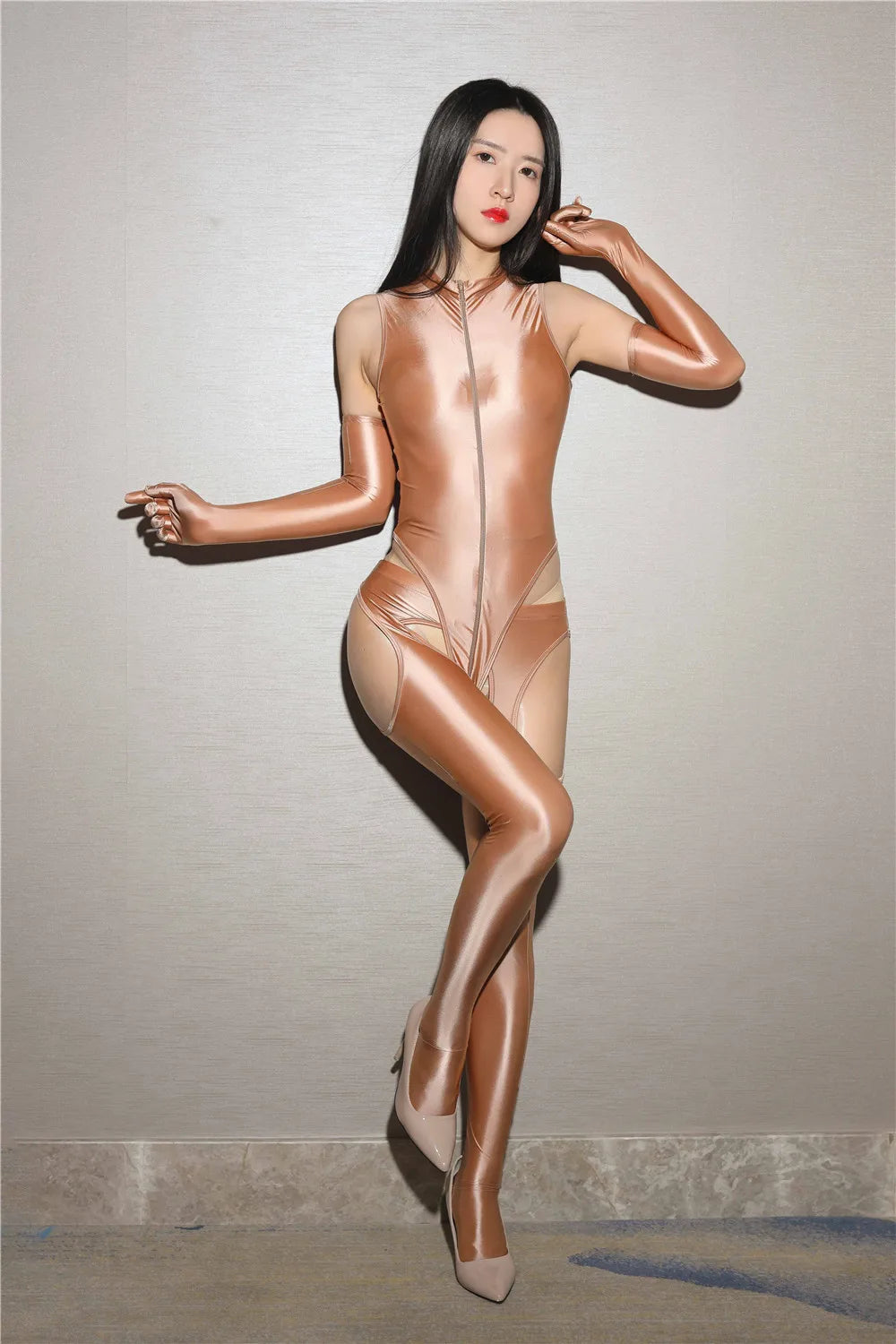 Sexy Women Hollow Out High Cut Bodysuit Oil Glossy Shiny Dance Tights Wet Look Yoga Shaping Leotard  Elastic Bodycon Rompers