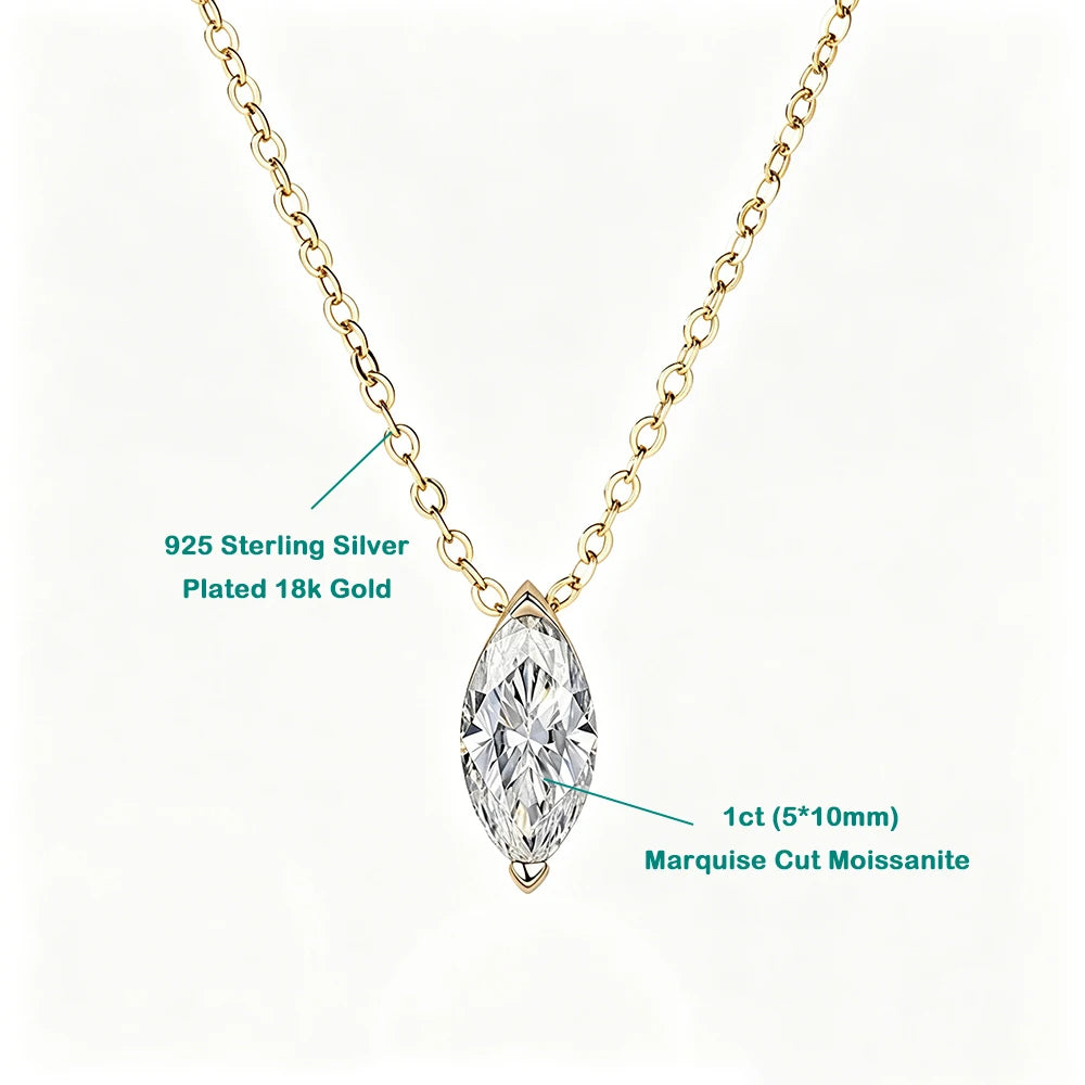3CT Marquise Cut Moissanite Diamond Pendants Necklace for Women Lab Diamond 925 Sterling Silver Plated 18k Gold Jewelry Gifts