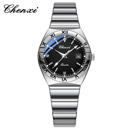 CHENXI Quartz Couple Watch Rhinestone Stainless Steel Watch Luxury Brand Brief Lovers Waterproof Watch Women's Watches