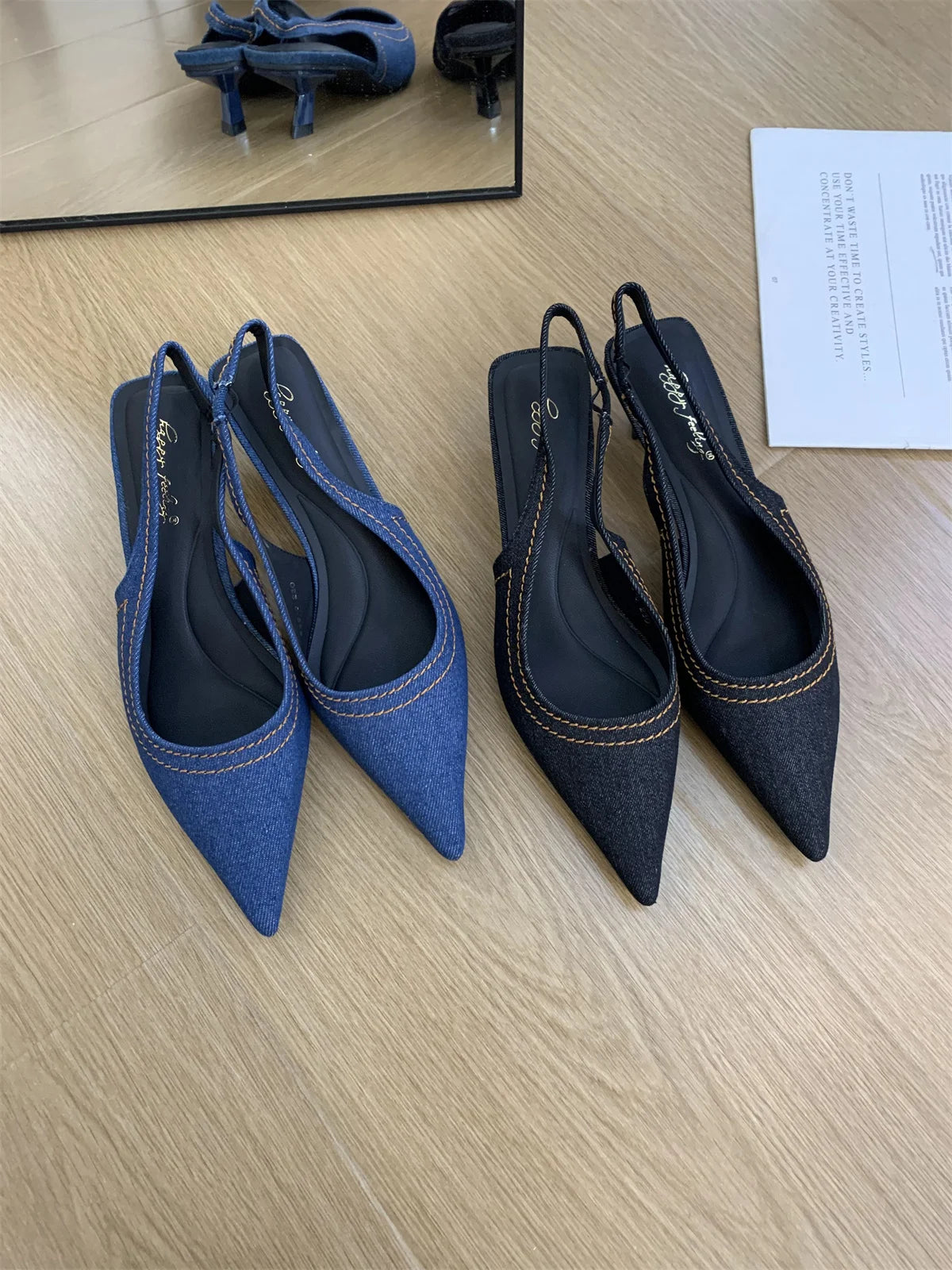 Bailamos Brand New Women Sandals Fashion Pointed Toe Shallow Slip On Ladies Elegant Slingback Shoes Med Heel Pumps Shoes Mujer