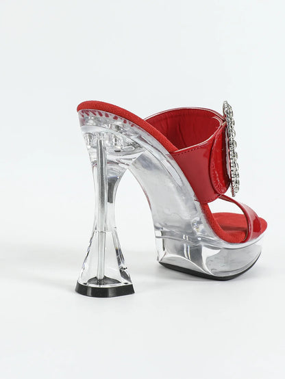 2025 New Women's Slippers Designer Luxury Rhinestone Square Toe Platform Sandals Summer 12CM Shoes For Ladies Clear High Heels