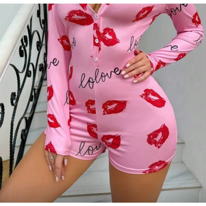 2026 Summer New Women's Printed Casual Homewear Convertible Jumpsuit Pajamas That Can Be Worn Outside Onesies for Adults Women
