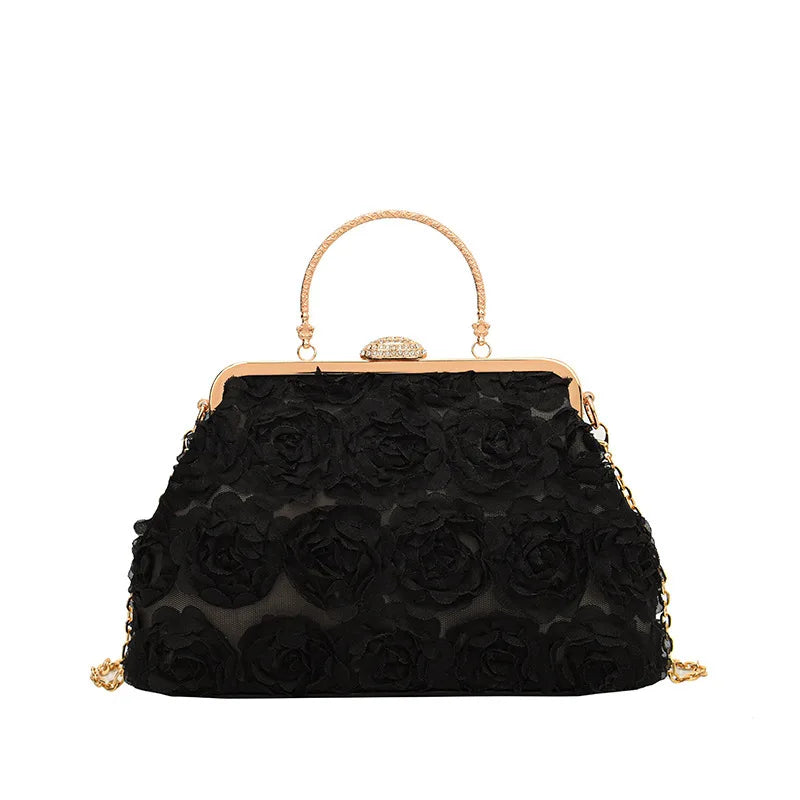 Luxury Satin Floral Bride Party Evening Clutch Bag Women Wedding Purses and Handbags Small Shoulder Chain Bag Designer Bag