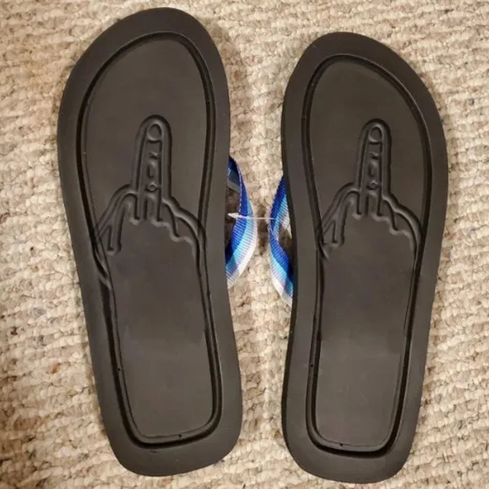 Quick- Dry Hidden Middle Finger Slippers Figure with Legs Flip Flops Parody Middle Finger Beach Summer Comfort Non Slip Sandal