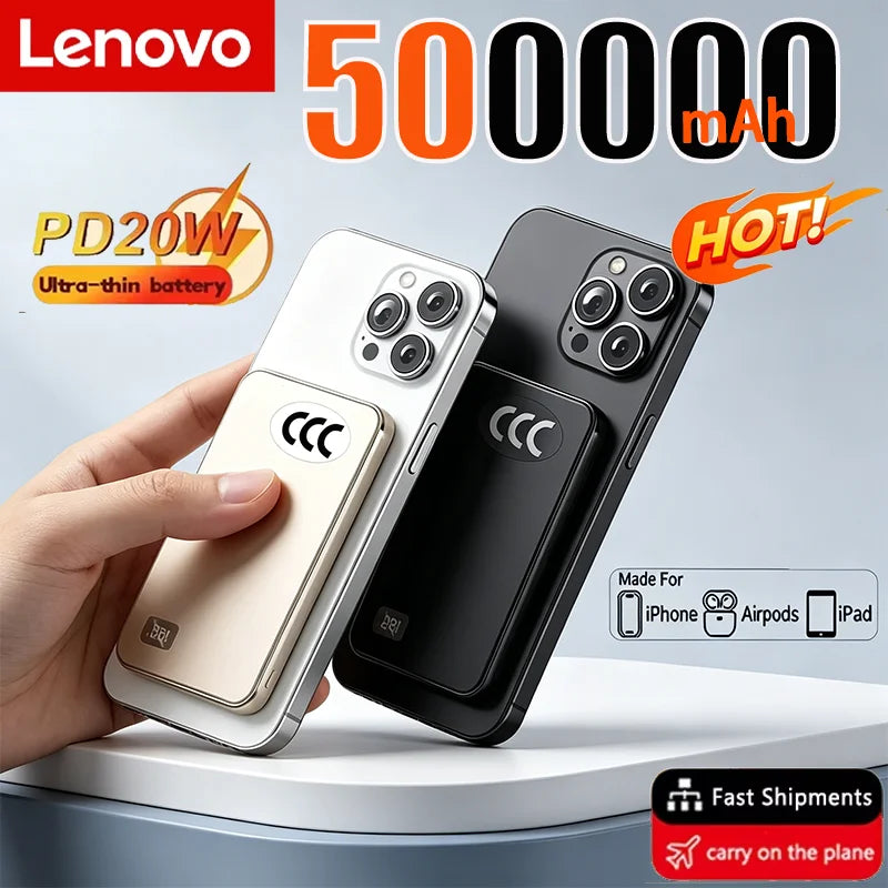 Lenovo PD22.5W Fast Charging Magsafe External Battery Magnetic Wireless Power Bank 500000mAh For iPhone Samsung