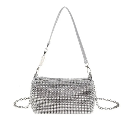 Allover Rhinestone Bucket Bag Waterproof Lightweight Women Crossbody Bag Mini All-match Glitter Chain Prom Purse for Ladies