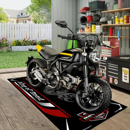 VIKAMA Motorcycle Display Mat King of the Road Non Skid Oil Proof Garage Rug for Boys Bedroom E-Sports Room Decoration