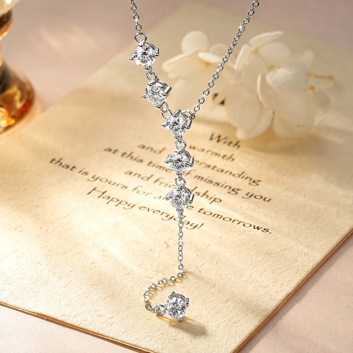 Celestinova D Color VVS1 GRA Certified Necklaces Multi Stone Y Shape Lariat Tassel Sparkling Moissanite Necklace Luxury Jewelry