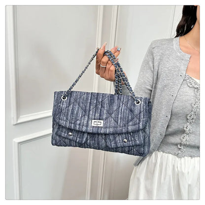 Korean Brand Shoulder Bag 2026 New Denim Side Bags for Women Ladies Crossbody Solid Fashion Chain Designer Daily Commuter City
