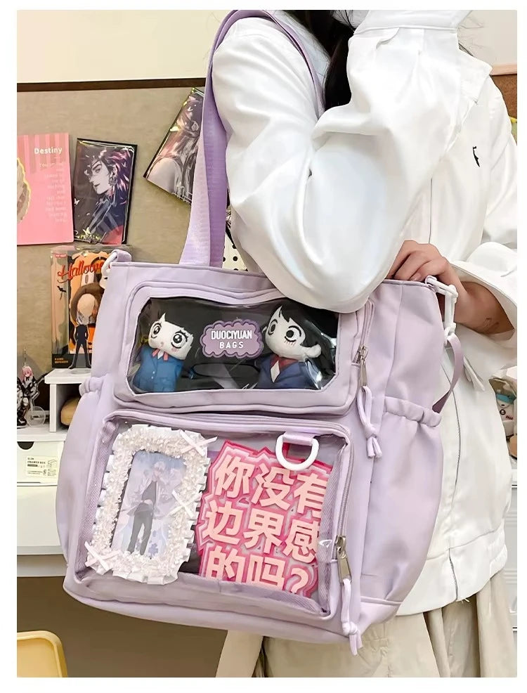 Y2K Japanese Preppy Style Shoulder Crossbody Bag New Nylon School Bags for Teenage Girls Transparent Itabag Backpacks Ita Bag
