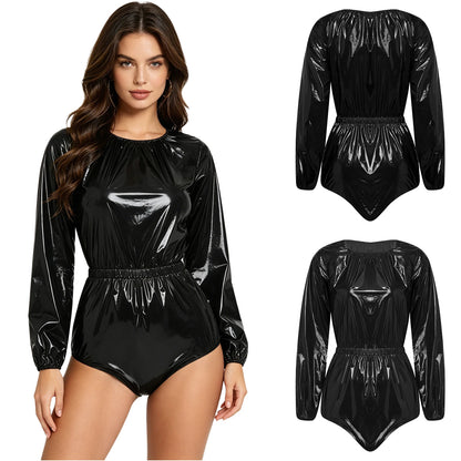 Men Women Waterproof Glossy Bodysuit Leak-proof Washable Diaper Cover Elderly Bedridden Special Needs Adaptive Jumpsuit Swimwear