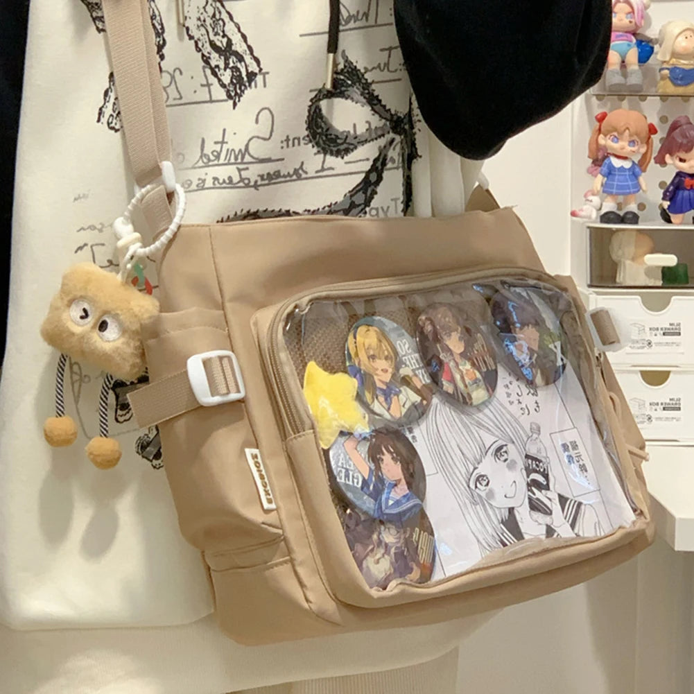 Japanese High School Girls Crossbody Bags Transparent Square Ita Bags Handbags Black Messenger Bag Ladies Sweet Lolita