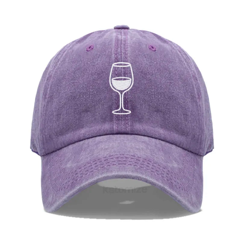 Wine Glass Embroidery Baseball Cap For Men Women Soft Cotton Adjustable Dad Hat Unisex Casual Sport Visor Golf Caps