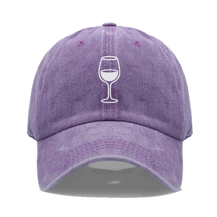 Wine Glass Embroidery Baseball Cap For Men Women Soft Cotton Adjustable Dad Hat Unisex Casual Sport Visor Golf Caps