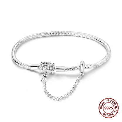 Silver 925 Bracelet Original Bracelets Colorful Zircon Heart Flower Cat Snake Chain For DIY Charms 17-20CM Luxury Jewelry Gifts