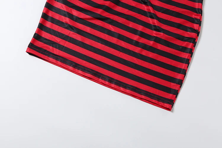 Weird Puss Striped Print 2-Piece Set Women O-Neck Full Sleeve Crop Tops+Mini Simple Skirt Spring Trend Skinny Classic Party Suit