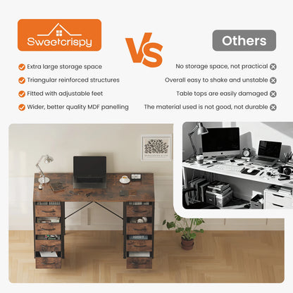 MCQ 47 Inch Standing Office Computer Desk with 8 Fabric Drawers Ergonomic X-Shaped Reinforced Structure Writing Study Work Table Gaming Table for Home Office Use Workstation ﻿