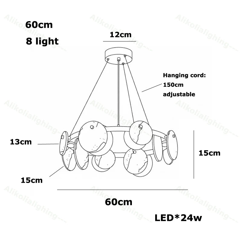 2026 Natural Marble Pieces LED Chandelier Lustre Alabaster Pendant Light Suspension Luminaire Lampen For Foyer Dinning Room
