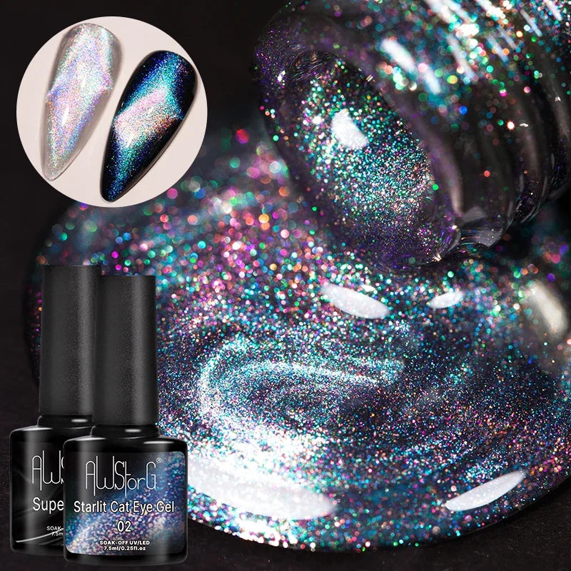 AWStorG 7.5ml Starlit Chameleon Cat Magnetic Gel Nail Polish Double Colors Semi Permanent UV Gel Varnish Need Black Base