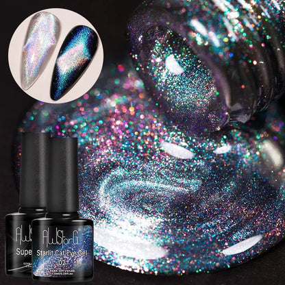 AWStorG 7.5ml Starlit Chameleon Cat Magnetic Gel Nail Polish Double Colors Semi Permanent UV Gel Varnish Need Black Base